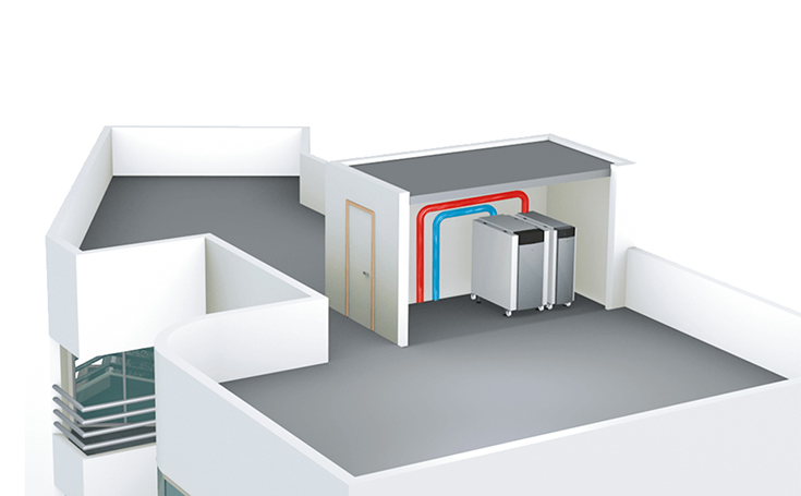 Roof of a multi-storey building on which the TRIGON XL was mounted